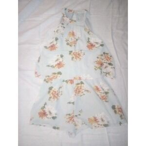 Entro‎ Large Floral Romper Zip Up Multicolor Halter Top Womens